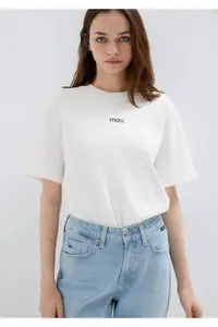 Mavi Logo Printed Interlock White T-Shirt Regular Fit / Normal Cut -80194 - Image 2