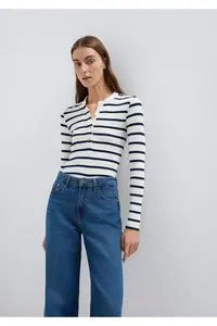Mavi Button Detailed Striped T-Shirt Fitted -86625 - Image 3