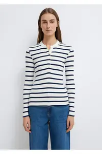 Mavi Button Detailed Striped T-Shirt Fitted -86625 - Image 4