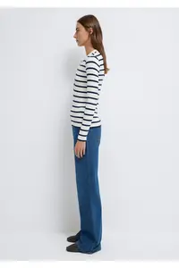 Mavi Button Detailed Striped T-Shirt Fitted -86625 - Image 5