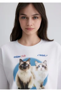 Mavi Cat Printed White T-Shirt Crop / Short Cut -620 - Image 6