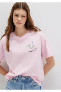 Mavi Morning Calls Printed Pink T-Shirt Loose Fit -71007 - Image 2