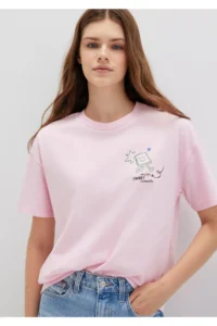 Mavi Morning Calls Printed Pink T-Shirt Loose Fit -71007 - Image 3