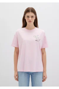 Mavi Morning Calls Printed Pink T-Shirt Loose Fit -71007 - Image 5