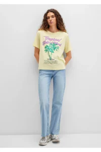 Mavi Beach Printed Yellow T-Shirt Regular Fit / Normal Cut -71319 - Image 2
