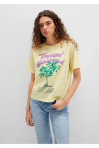 Mavi Beach Printed Yellow T-Shirt Regular Fit / Normal Cut -71319 - Image 3