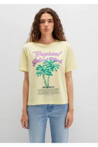 Mavi Beach Printed Yellow T-Shirt Regular Fit / Normal Cut -71319 - Image 4