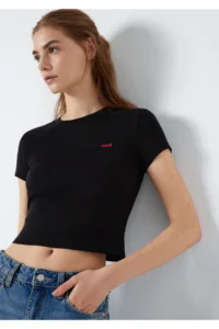 Mavi Logo Printed Black T-Shirt Fitted -900