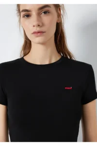 Mavi Logo Printed Black T-Shirt Fitted -900 - Image 7