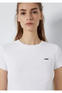 Mavi Logo Printed White T-Shirt Fitted -620 - Image 7