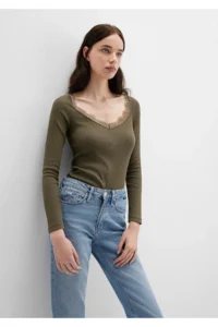 Mavi Long Sleeve Khaki T-Shirt Fitted -87538 - Image 2