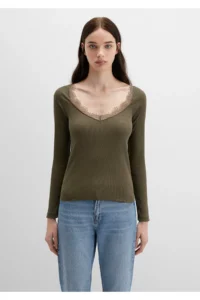 Mavi Long Sleeve Khaki T-Shirt Fitted -87538 - Image 3