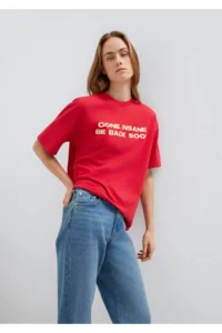 Mavi Slogan Printed Red T-Shirt Loose Fit -80791 - Image 2