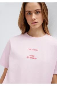 Mavi Slogan Printed Pink T-Shirt Regular Fit / Normal Cut -86953
