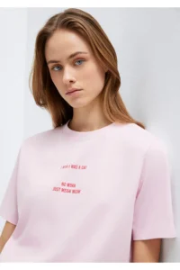 Mavi Slogan Printed Pink T-Shirt Regular Fit / Normal Cut -86953 - Image 3