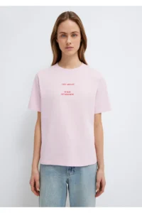 Mavi Slogan Printed Pink T-Shirt Regular Fit / Normal Cut -86953 - Image 4