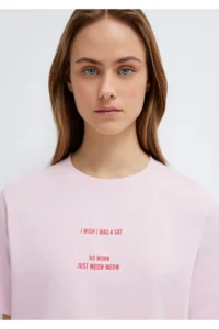 Mavi Slogan Printed Pink T-Shirt Regular Fit / Normal Cut -86953 - Image 7