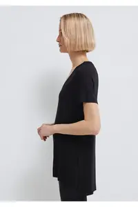Mavi V Neck Black Basic Viscose T-Shirt Loose Fit / Loosely Comfortable Cut - Image 5