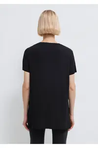 Mavi V Neck Black Basic Viscose T-Shirt Loose Fit / Loosely Comfortable Cut - Image 6