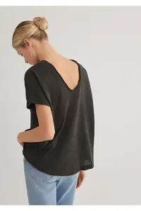 Mavi Textured Anthracite Basic T-Shirt Loose Fit -70087