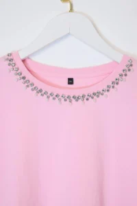 Trendyol Curve Pink Stoned Collar Relaxed Fit 100% Cotton Knitting Plus Size T-Shirt - Image 10