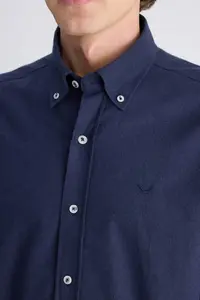 D'S Damat Ds Damat Comfort Navy Blue Herringbone Cotton Shirt - Image 2