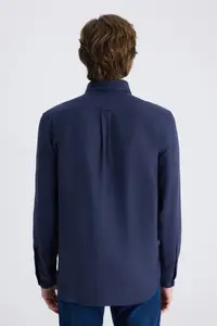 D'S Damat Ds Damat Comfort Navy Blue Herringbone Cotton Shirt - Image 3