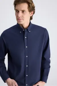 D'S Damat Ds Damat Comfort Navy Blue Herringbone Cotton Shirt - Image 4