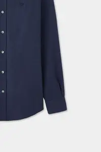 D'S Damat Ds Damat Comfort Navy Blue Herringbone Cotton Shirt - Image 6