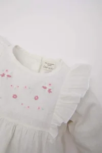 DeFacto Lace Collar Flared Poplin Short Sleeve Shirt for Baby Girl - Image 2