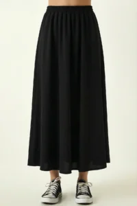 Lovelyİstanbul with pocket flared Knitting Skirt  Black - Image 3