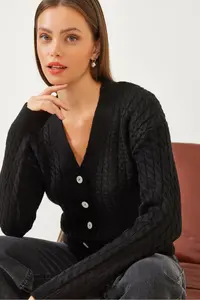 Bianco Lucci Women Hair Braided buttoned Knitwear Cardigan