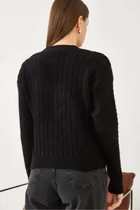 Bianco Lucci Women Hair Braided buttoned Knitwear Cardigan - Image 4