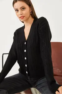 Bianco Lucci Women Hair Braided buttoned Knitwear Cardigan - Image 5