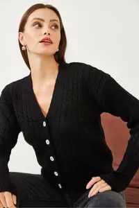 Bianco Lucci Women Hair Braided buttoned Knitwear Cardigan - Image 6