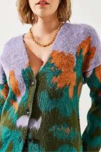 Bianco Lucci Women Colorful Patterned Fleece Cardigan - Image 6