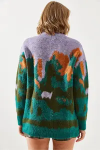 Bianco Lucci Women Colorful Patterned Fleece Cardigan - Image 7