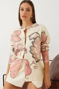Bianco Lucci Women Printed buttoned Knitwear Cardigan