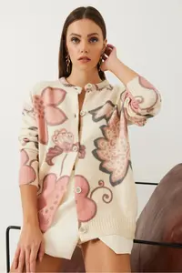 Bianco Lucci Women Printed buttoned Knitwear Cardigan - Image 2
