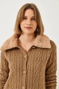 Bianco Lucci Women's Braided Fur Collar Knitwear Cardigan - Image 4