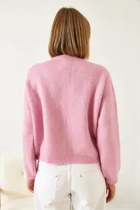 Bianco Lucci Women Fleece Knitwear Cardigan with Stone Collar - Image 6