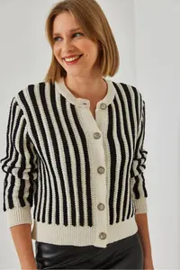 Bianco Lucci Women Striped Knitwear Cardigan