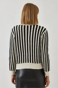 Bianco Lucci Women Striped Knitwear Cardigan - Image 3