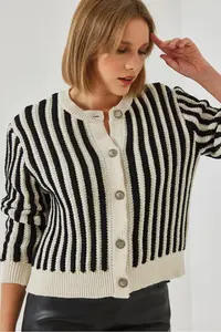 Bianco Lucci Women Striped Knitwear Cardigan - Image 4