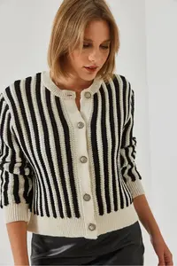 Bianco Lucci Women Striped Knitwear Cardigan - Image 5