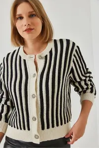 Bianco Lucci Women Striped Knitwear Cardigan - Image 6
