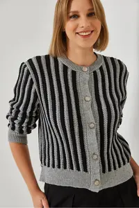 Bianco Lucci Women Striped Knitwear Cardigan - Image 2