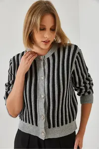 Bianco Lucci Women Striped Knitwear Cardigan - Image 3