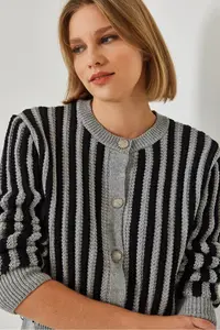 Bianco Lucci Women Striped Knitwear Cardigan - Image 4