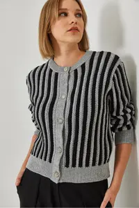Bianco Lucci Women Striped Knitwear Cardigan - Image 6